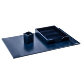 Navy Blue Bonded Leather Desk Set, 3pc